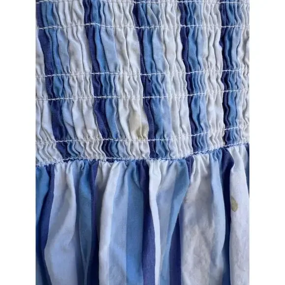 GANNI Blue Striped Cotton Smock Midi Dress Size 36 with Stains - Picture 8 of 12